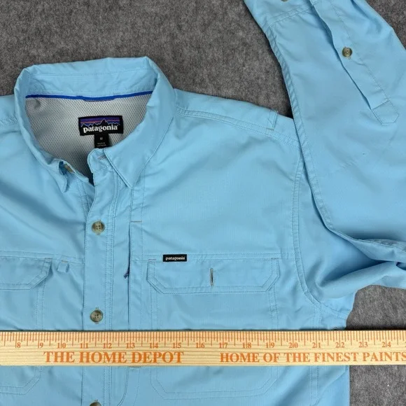Patagonia Sol Patrol Fishing Shirt Mens Medium Turquoise Long Sleeve Ripstop - Picture 6 of 15
